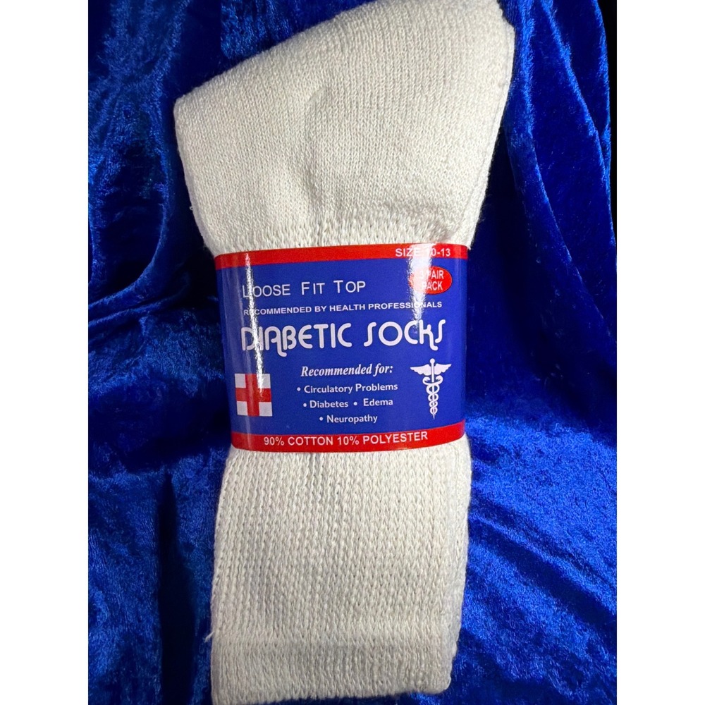 Loose‎ Fit Top Diabetic Socks Unisex 10-13 White 3-Pack Cotton Blend Very Nice